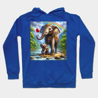 Happy mom Elephant with her baby colorful painting Hoodie